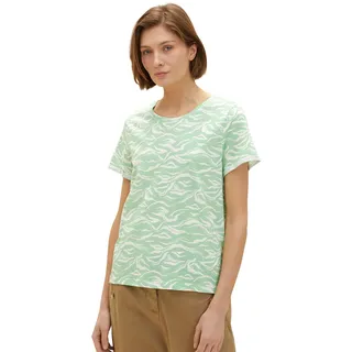 TOM TAILOR Damen 1035470 T-Shirt mit Print, 31574 - Green Small Wavy Design, XXS