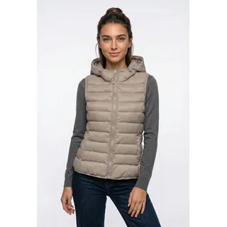 Steppweste ONLY "ONLNEWTAHOE HOOD WAISTCOAT OTW NOOS", Damen, Gr. S, beige (string), Steppware, Obermaterial: 100% Nylon, unifarben, tailliert normal, Westen Steppweste, Kunstfaser