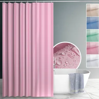 ANRO Duschvorhang Badewanne Vorhang Duschvorhänge Waschbar mit Duschvorhangringe Haken Textile Vorhänge aus Stoff 100% Polyester wasserdicht Rosa 120x200cm