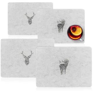 com-four® 4-teiliges Platzset Hirsch - Moderne Filz-Platzmatte im Vintage Design - Premium Tischset aus Filz - abwischbare Geschirr-Unterlagen (Untersetzer 4 Stück - Hirsch)