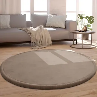 Paco Home Teppich »Tatami 475«, rund, 24 mm Höhe, Kurzflor, Uni Farben, mit Memory Foam, waschbar, beige