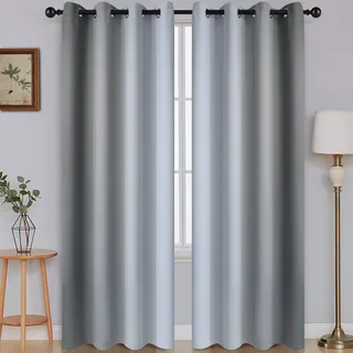 SimpleHome Ombré-Verdunkelungsvorhänge, Farbverlauf Grau zu Grau-Weiß, lichtblockierend, wärmeisolierend, Ösen, für Schlaf- und Wohnzimmer, 2 Bahnen, ca. 130 cm x 215 cm Länge