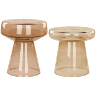BELIANI Beistelltisch 2er Set Goldbraun Rauchglas Glänzend Hoch Rund T-Form Pilzform Konisch Retro-Stil Couchtisch für Pflanzen Wohnzimmer Ausstattung - Braun