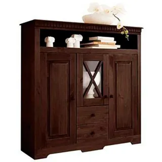 Home Affaire Highboard HOME AFFAIRE "Lisa", braun (dunkelbraun), B:130cm H:125cm T:35cm, Massivholz, Sideboards, Highboard, Stauraumschrank aus massivem Kiefernholz, mit dekorativen Fräsungen