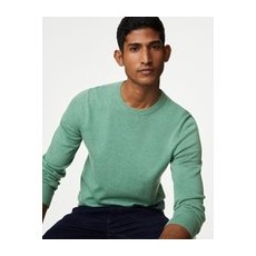 Mens M&S Collection Pullover aus reiner Baumwolle mit Rundhalsausschnitt - Medium Green, Medium Green, L-LNG