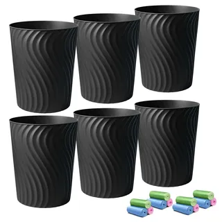 YGJT Papierkorb Mülleimer 6 Stück 7L, Kleiner Mülleimer mit Müllsack Ideal für Büro Kinderzimmer Wohnzimmer Schreibtisch ohne Deckel, Rund Papierkorb aus Robustes Plastik, 24,9 x 20 x 16,5 CM Schwarz