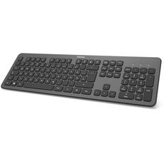 Hama Kabellose Tastatur "KW-700" (leise Tastatur, deutsches Tastenlayout QWERTZ mit Nummernblock für PC und Laptop, flache Tastatur mit 12 Media-Tasten, laserbeschriftete Funktastatur) schwarz, silber