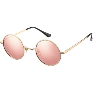 Pro Acme Sonnenbrille Herren Rund Polarisierte Sonnenbrille Retro für Männer Frauen (Gold Rahmen | Rosa Gespiegelte Linse)