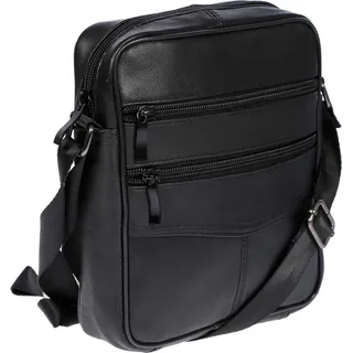 Kleine echt Leder Umhängetasche Tasche für Herren Damen Schultertasche Schwarz - Schwarz