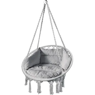 Linder Exclusiv Hängesessel MC4396 Grau 120kg zum Aufhängen | Hängestuhl Indoor & Outdoor | Hängekorb wetterfest | Schaukelkorb mit Kissen - Grau