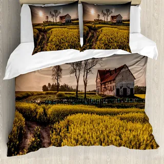 ABAKUHAUS Landhaus Bettbezug, Altes Landhaus, Milbensicher Allergiker geeignet mit Kissenbezügen, 155 cm x 220 cm - 80 x 80 cm, Mehrfarbig
