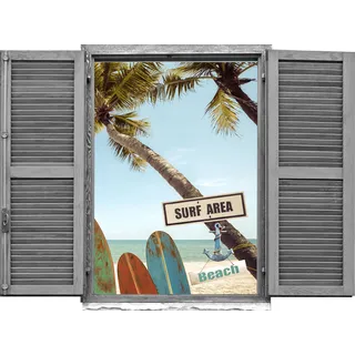Queence »Surf Beach« Wandsticker, Wandbild, selbstklebend, 3D, Fenster,