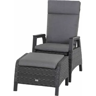 SIENA Loungesessel SOLEA mit Fussteil, Alu anthrazit + Polyrattan grau, Polster - Grau