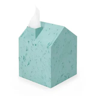 Umbra Casa Kosmetiktücherbox, Hausförmiges Design, Meeresblau Marmoriert | Passt über Standard Taschentuch Boxen, einfache Reinigung mit Tuch, Deko für Badezimmer, Recycelter Ozean Kunststoff