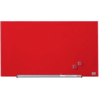 NOBO Glas Magnet-Whiteboard mit herausnehmbarem Stiftehalter, 680 x 380 mm, InvisaMount Befestigungssystem, Impression Pro, Rot, 1905183