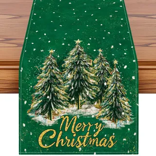 Artscope Weihnachten Tischläufer, Modern Weihnachtstischläufer Dekoration, Weihnachtsdeko Tischdecke Party Dekor für Küche, Esstisch, Garten, Innen & Außen (40x140cm, Weihnachtsbaum Grün)