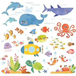 Decowall DS-8009 Abenteuer auf See Meerestiere Tiere Wandtattoo Wandsticker Wandaufkleber Wanddeko für Wohnzimmer Schlafzimmer Kinderzimmer (Englische Ver.) (Klein)