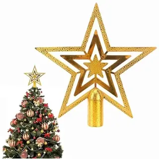 Christbaumspitze in Stern-Form Stern Für Die Weihnachtsbaum-Spitze Weihnachtsbaumstern- Christbaum-Schmuck Aus Kunststoff Baumspitze Weihnachten Für Weihnachtsdeko, Gold Weihnachtsbaumschmuck
