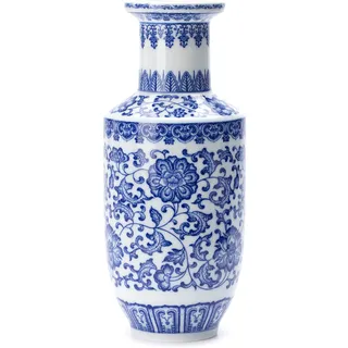 Blaue und weiße Vase, Blaue Vasen, Heimdekoration, Chinoiserie-Vase, blaues und weißes Porzellan, Keramikvase für Zuhause, Wohnzimmer, Bücherregal, Kaminsims, Tischaufsätze, 25,4 cm