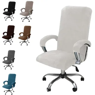 MeYuxg Bürostuhl Bezug, Samt Elastische Bürostuhl Überzug mit Armlehne Stretch, Abnehmbare Waschbare Gaming Stuhl Bezug, Stretch Computer stuhlhussen, für Office Chair, Drehstuhl (Zahnweiß,XL)