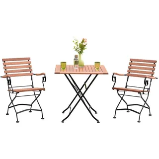 Gardenson Balkonset , Graphitfarben, Naturfarben , Holz, Metall , 3-teilig , Eukalyptusholz , massiv , eckig , FSC Mix , Tisch klappbar, Stuhl klappbar , Gartenmöbel, Gartengarnituren, Balkonmöbel-Sets