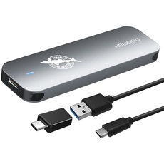Dogfish Tragbare Externe SSD 2TB Ngff 2242/2260/2280 Graues Metall USB 3.1 Typ-C Ultra-leichte Externe Mini Atmungsaktiv SSD für Mac/Windows/Android/Linux (bis zu 6Gbps,mit LED)