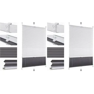 Sekey Plissee Doppelplissee Day+Night Verdunkelung ohne Bohren verspannt Lichtschutz, Klemmfix, 35x100cm, Weiß und Grau (Packung mit 2)