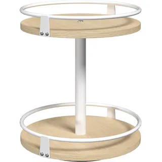 HOOBRO Gewürzregal, Küchenregal, 2-stufiger drehbarer Gewürzständer, Küchen-Organizer, Gewürzhalter, für Küchentheke, Schminktisch, Esstisch, Weiß und Natürliche Holzfarbe EWN92TL01