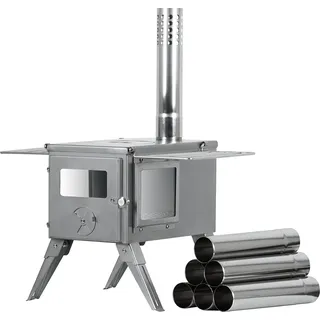 CampFeuer Edelstahl Zeltofen | 51,5 x 42 x 216 cm | Zeltheizung Camping Ofen - Silber