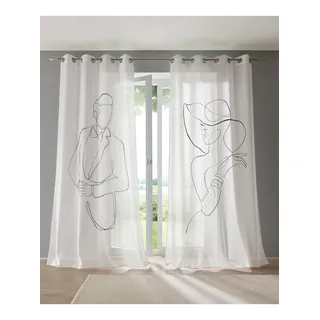 Gardine HEINE HOME Gr. 3, schwarz-weiß (weiß, schwarz), B:135cm H:225cm, Polyester, Gardinen, Gardine