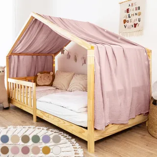 lilimaus Hausbett Himmel [in 12 Farben] Betthimmel Hausbett aus 100% Baumwolle Musselin - Stoffhimmel für Hausbett Deko Mädchen & Jungen - Himmel für Hausbett Kinder - Bett Vorhang Kinderbett