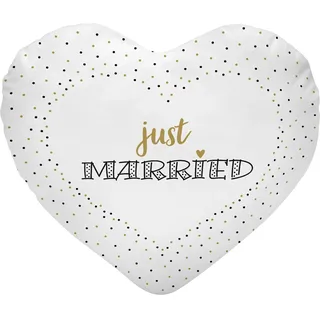 Gruss & CO Plüschkissen-Herz Just Married | Kuschelkissen in Herzform, 30 cm x 28 cm, Mehrfarbig, 100% Polyester | Geschenk, Liebe, Hochzeit | 74675