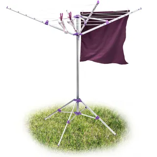 Relaxdays Wäschespinne, 19 m Leine, H x B x T: ca. 161 x 120 x 120 cm, mit Standfuß, Garten, zum Zusammenklappen, silber