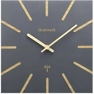 Holzwerk Natur Holz Funk Wanduhr Holz-Uhr Funkwanduhr Eckig Funkuhr Vintage laufleises Uhrwerk ohne Tickgeräusche Buche Braun Grau nahezu lautlos Massivholz Natur 25 cm (HWN.Grau.)