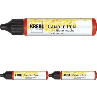 KREUL 49704 - Candle Pen, rot, 29 ml, Kerzenstift mit feiner Malspitze, Farbe mit Bienenwachs zum Verzieren & Bemalen von Kerzen (Packung mit 3)