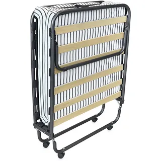 amuéblate online - Klappbett 80 x 190 cm mit Matratze, Klapptisch mit Gästematratze, Metallgestell mit 4 Rollen, praktisch und funktional