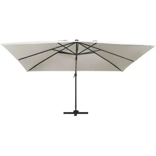 vidaXL Ampelschirm mit LED-Beleuchtung Alu-Mast 400x300 cm Sandweiß - Weiß