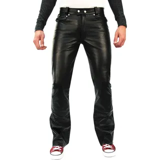 Bockle® 1970 Bootcut Herren Lederhose Leder Hose mit Schlag 1970 echt Leder, W42/L36 - Schwarz