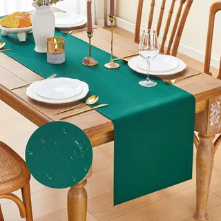 GUJOXILA Modern Tischläufer Dunkelgrün 40 x 180 cm Tischläufer Weihnachten Wasserabweisend Abwaschbar Leinenoptik Küche Esstisch Tisch Dekoration für Hochzeiten Drinnen Urlaub Party Dekor