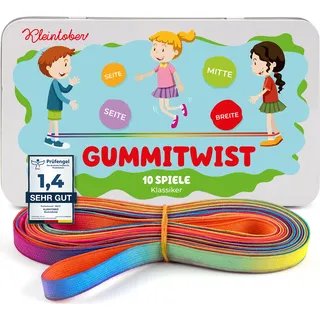 KLEINTOBER I Gummitwist Kinder I mit Anleitung für Spiele I Hüpfgummi I Twister I Indoor und Outdoor Spielzeug I Regenbogen Band I für Mädchen & Jungs I Gummitwist I ideal für Geschenke