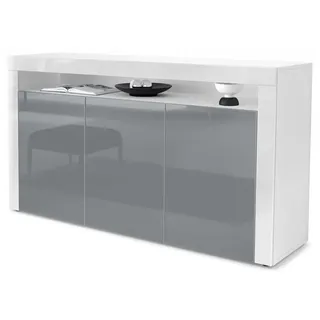 Vladon Sideboard Valencia (Sideboard, mit 3 Türen und 1 offenem Fach), Weiß matt/Grau Hochglanz/Weiß Hochglanz (155 x 92 x 40 cm) grau