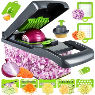 iPalamila Gemüseschneider - Würfelschneider - vegetable chopper dicer - Gemüsehobel - Geeignet für Würfe, Scheiben, 14 in 1Multifunktionsschneider Zwiebel Zerkleiner Salatschneider Mandoline, ABS