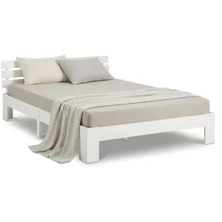 Homestyle4u Holzbett 120x200 Jugendbett Doppelbett mit Lattenrost Weiss Kiefer Massivholz - Weiß