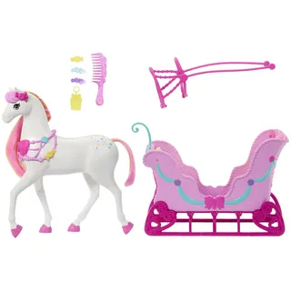 Barbie Vom Reich der Süßigkeiten aus in: Der Nussknacker inspiriertes Pferd und Schlitten mit bunter, duftender Mähne und nach Süßigkeiten duftendem Zubehör, Puppen-Pferdekutsche, 3 Jahr(e)