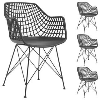 Idimex Gartenstühle Alicante 4er-Set schwarz , Schwarz , Textil , Vintage , 59x87x54 cm , Gartenmöbel, Gartensessel, Gartenstühle