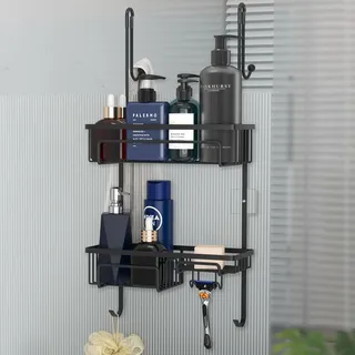 COSYLAND Duschablage zum Hängen - Duschregal zum Hängen - Edelstahl Duschkorb zum Hängen ohne Bohren - Duschablage Hängend - Hängeregal Dusche mit Haken für Rahmenlos Glastür Duschwand