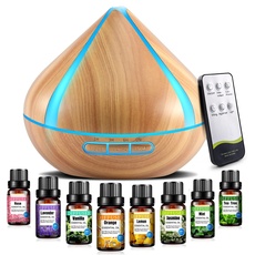 VAAGHANM 500 ml Essential Oil Diffuser with 8 Oils, Aromatherapy Diffuser with Remote Control, 4 Timers, Automatic Waterless Shut-Off for Large Space, aus Kunststoff, Braun