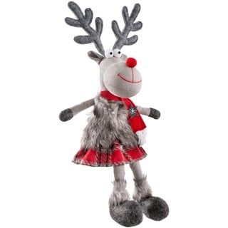 WeRChristmas Sitzendes Mädchen Rentier Figur mit weichen Beinen, Mehrfarbig, 42 cm