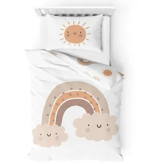 MTOnlinehandel Kinderbettwäsche Biber/Flanell · Baby-Bettwäsche "Little Sunrise" weich & kuschelig für Mädchen und Jungen · 100% Baumwolle · Sonne, Wolke & Regenbogen · Bettbezug 100x135 + Kissenbezug 40x60 cm