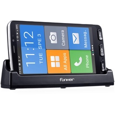 Funker E500 Plus - 4G Smartphone Handy - WhatsApp für Senioren, 2GB RAM -16GB ROM (erweiterbar), SOS Taste, Ladestation, XXL Icons, 5,5 Zoll Bildschirm, Android 10 (Schwarz)
